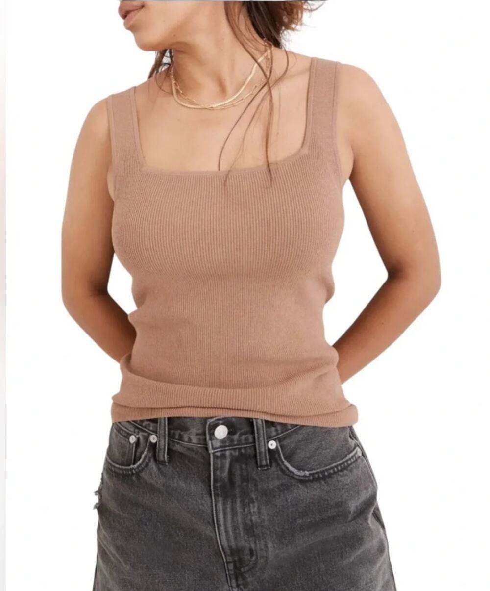 NWT Madewell Bradbury Square Neck Tank Shimmery Brown Size M